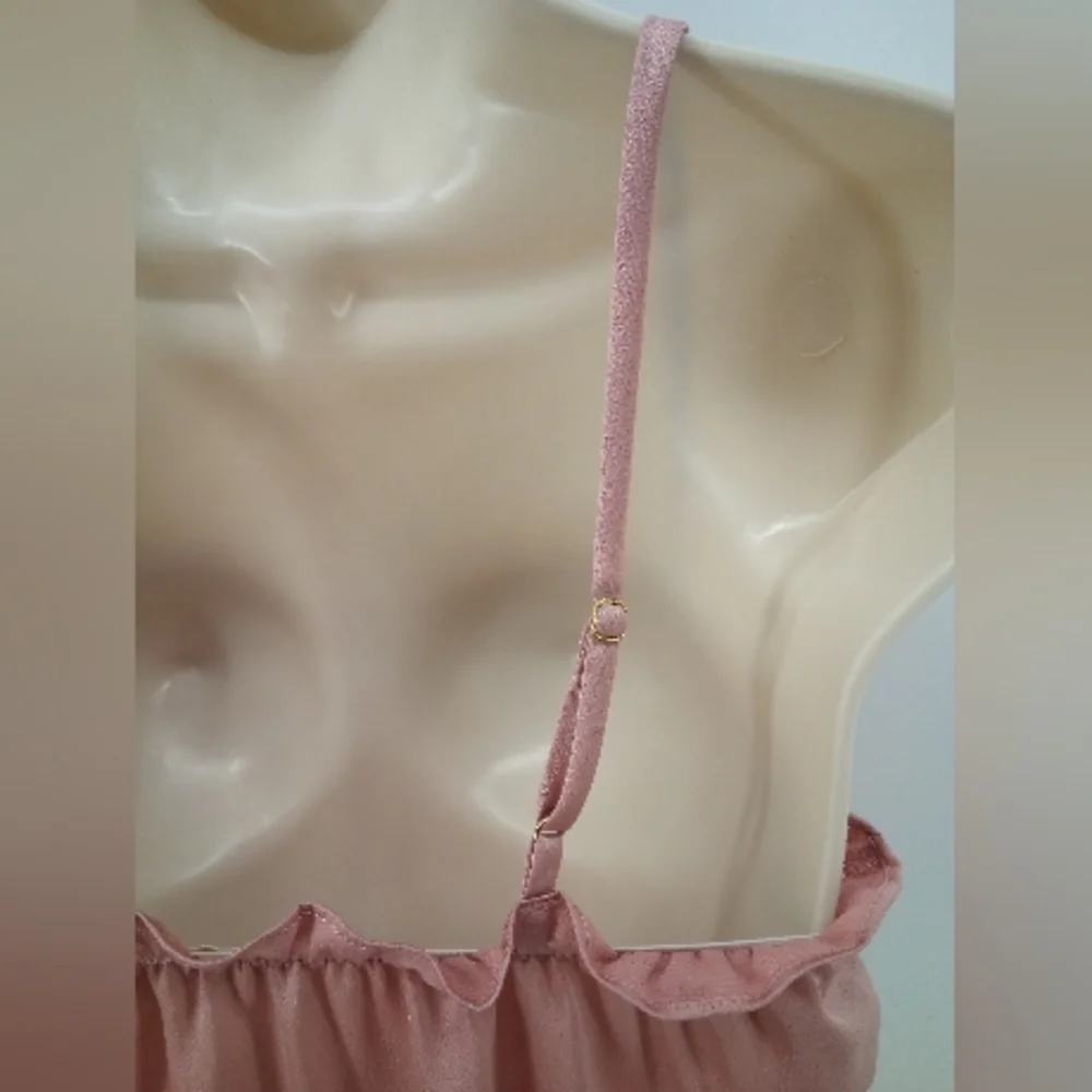 Free People Intimately Pink Salmon Dusty Elastic Ruffle Crop Tube Top Satin S - Picture 6 of 9